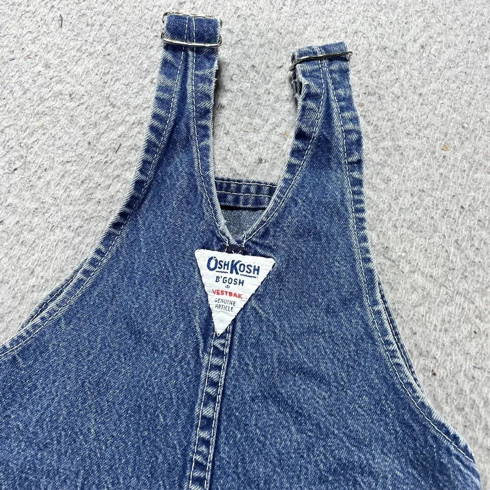 Vintage OshKosh B'gosh Overalls Infant Girls 18M Blue Denim Llama Rainbow USA *